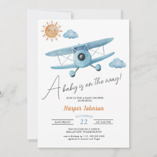 Blaue Flugzeug-Baby-Shower-Einladung Einladung