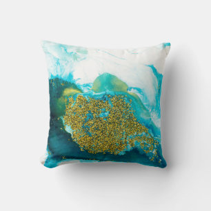 Blaue Fluid Art mit goldenem Glitter, kreative Abs Kissen