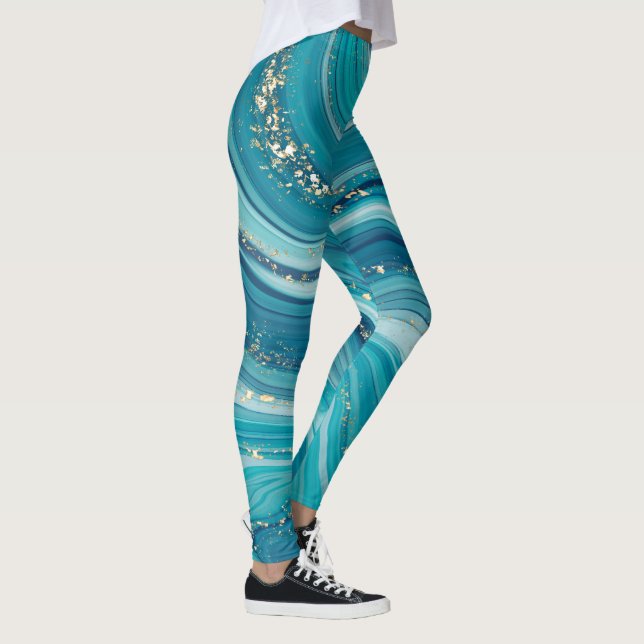 Blaue, flüssige Marmormor-Leggings Leggings (Rechts)