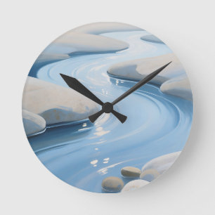 Blaue Flusssteine Runde Wanduhr