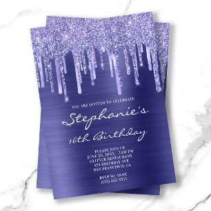 Blaue Folie und Glitter-Tropfen 16. Geburtstag Einladung