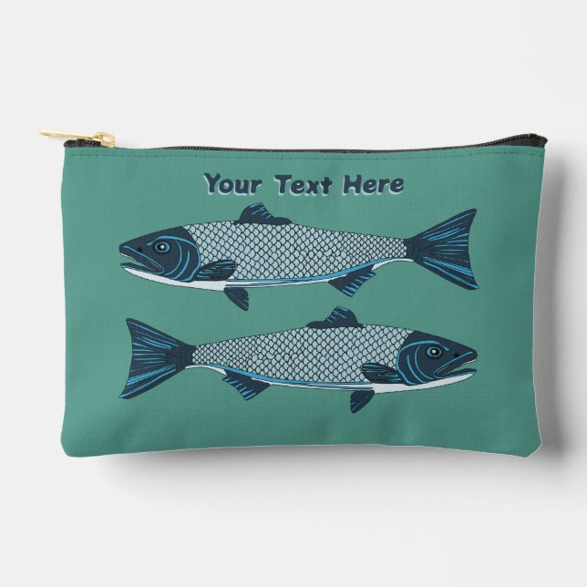 Blaue Folkloretrout/Lachs Zubehörtasche (Vorderseite)
