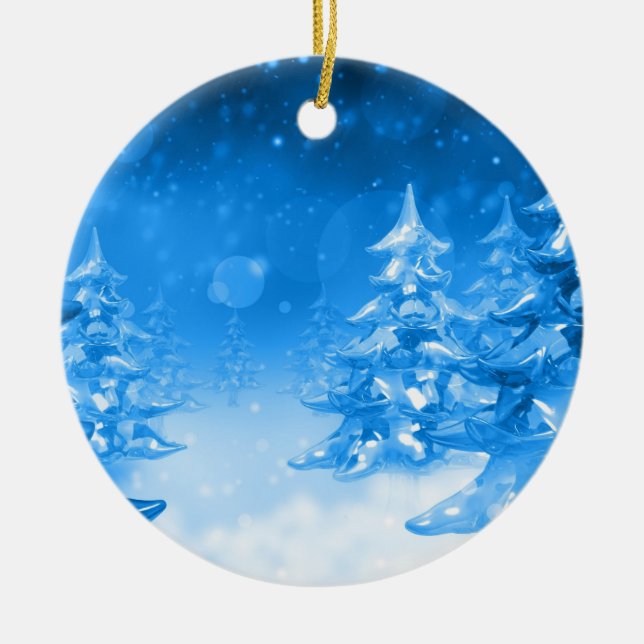 Blaue Forrest Weihnachtsverzierung Snowy Keramik Ornament (Vorne)