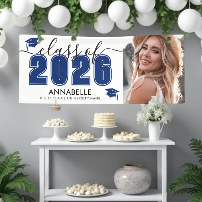 Blaue Foto-Abschlussfeier Banner (Blue Photo Graduation Party Banner )
