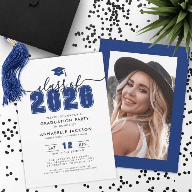 Blaue Foto-Abschlussfeier Einladung (Blue Photo Graduation Party Invitation )