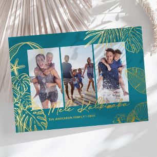Blaue Foto-Collage Hawaiianisches Weihnachten Folien Feiertagskarte