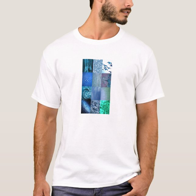 Blaue Foto-Collage T-Shirt (Vorderseite)