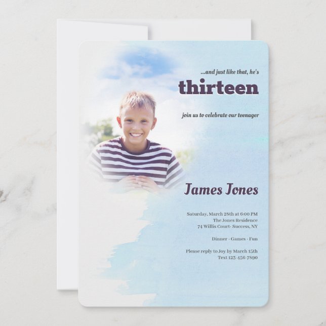 Blaue Foto-Geburtstags-Party Einladungen (Vorderseite)