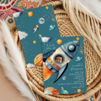 Blaue Foto-Rakete erste Reise um die Sonne Weltrau Einladung