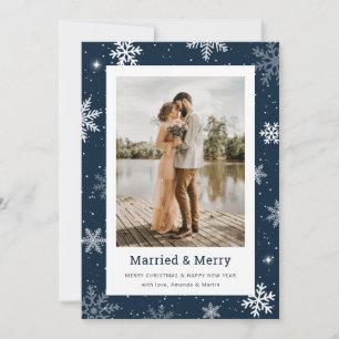 Blaue Foto-Schneeflocke Verheiratet und Fröhlich Feiertagskarte