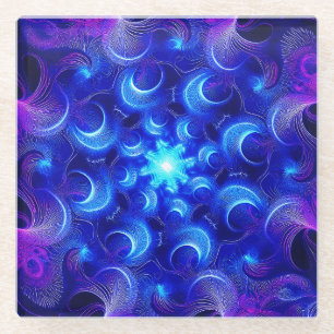 Blaue Fraktale des Halbmonds Glasuntersetzer