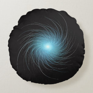 Blaue fraktale Spirale auf Schwarz Rundes Kissen