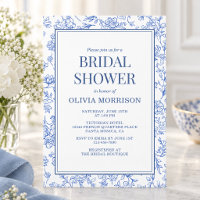 Blaue französische Chinoiserie-Blumen-Brautparty