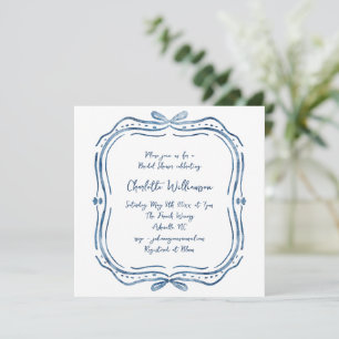 Blaue französische elegante, chic moderne Hochzeit Einladung