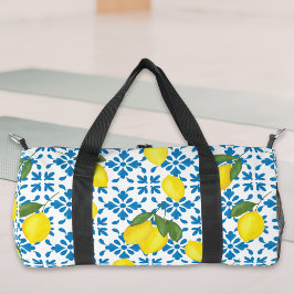 Blaue französische Landfliesen-Zitronen-Muster Duffle Bag