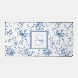 Blaue französische Toile de Jouy mit Blumenmuster Schreibtischunterlage