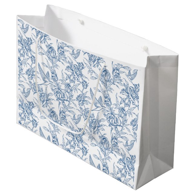 Blaue französische Toile Große Geschenktüte (Vorderseite Schrägansicht)