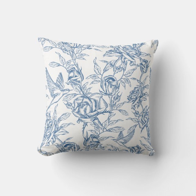 Blaue französische Toile Kissen (Vorderseite)