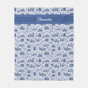 Blaue französische Toile-Land-Rosen-Zweig-Name Fleecedecke