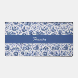 Blaue französische Toile-Landschafts-Rosen-Zweig-N Schreibtischunterlage