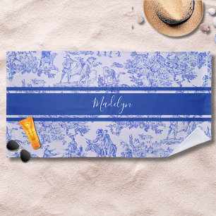Blaue französische Toile mit individuellem Namen Strandtuch