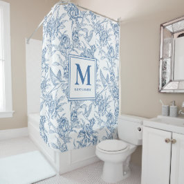 Blaue französische Toile Monogramm Duschvorhang