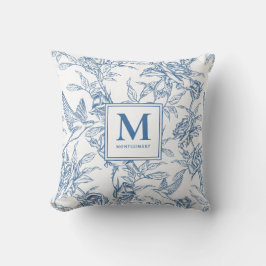 Blaue französische Toile-Monogramm-Name Kissen