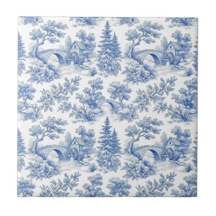 Blaue französische Toile-Waldlandschaft im Vintage Fliese