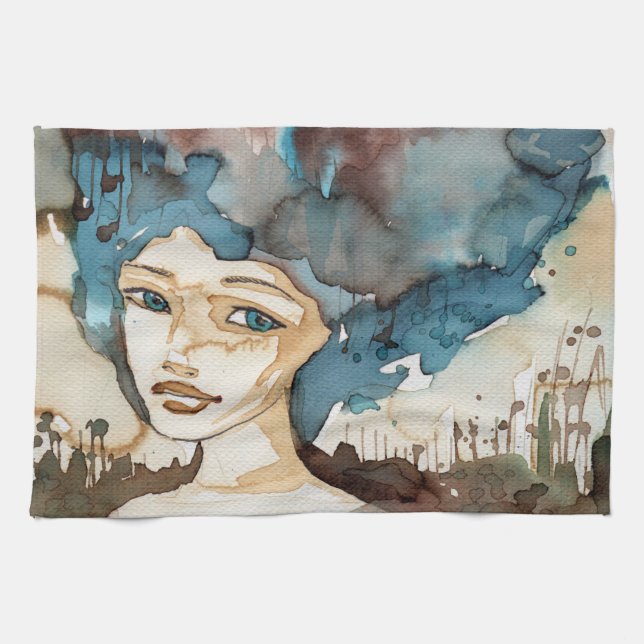 Blaue Frau Geschirrtuch (Horizontal)