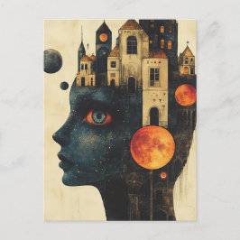 Blaue Frau mit Schloss auf ihrem Kopf Postkarte