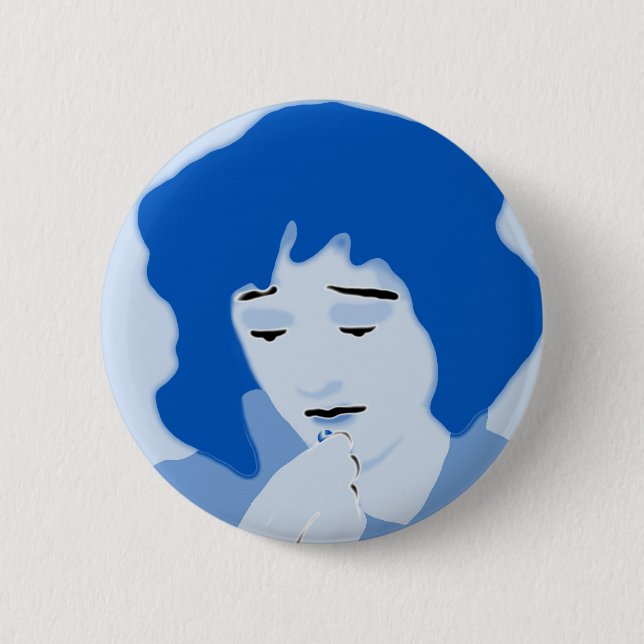 Blaue Frau schluckte Mifepristone Button (Vorderseite)