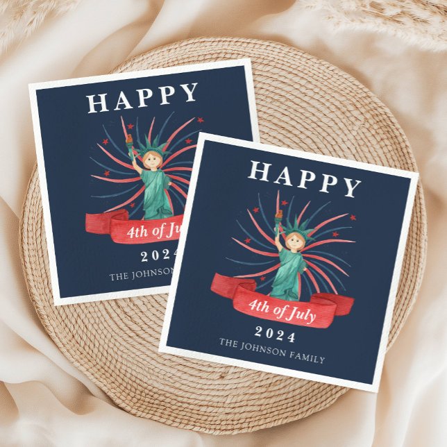 Blaue Freiheitsstatue am 4. Juli Serviette (Blue Statue Of Liberty Happy 4th Of July Napkins)