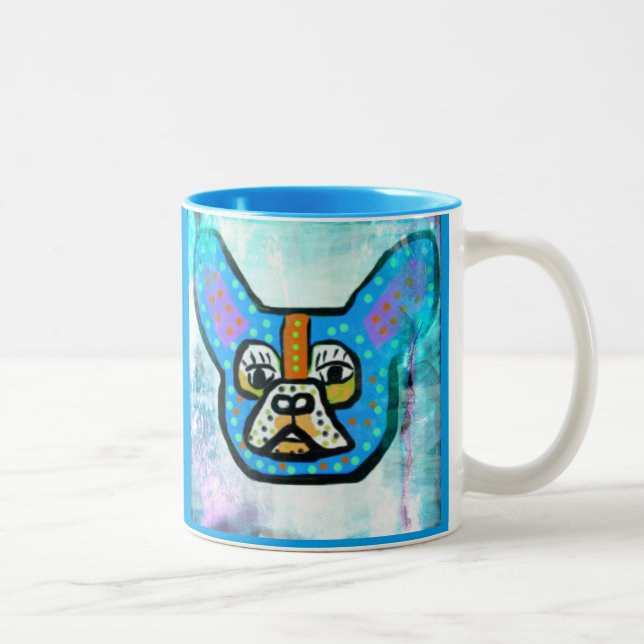Blaue Frenchie Kaffee-Tasse Zweifarbige Tasse (Rechts)