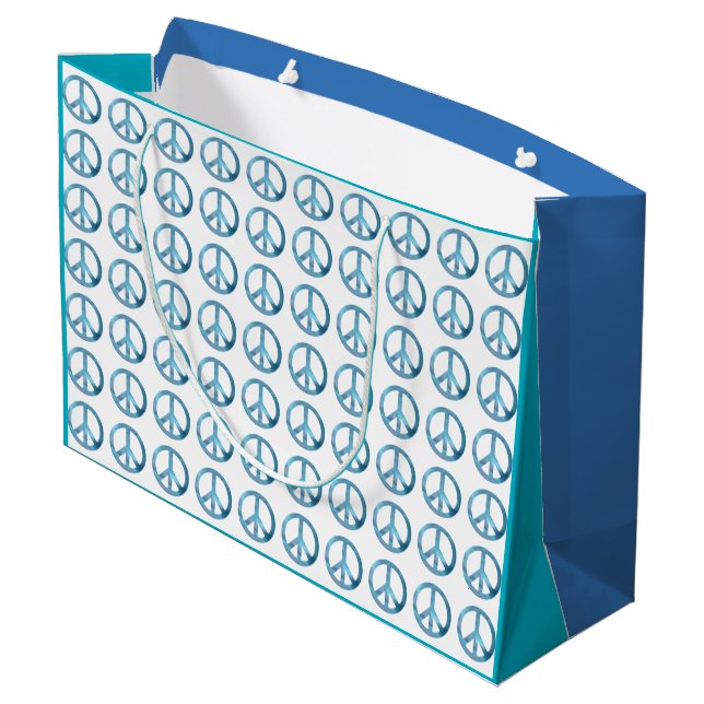 BLAUE FRIEDENSSYMBOL MOTIF GROßE GESCHENKTÜTE (Rückseite Schrägansicht)