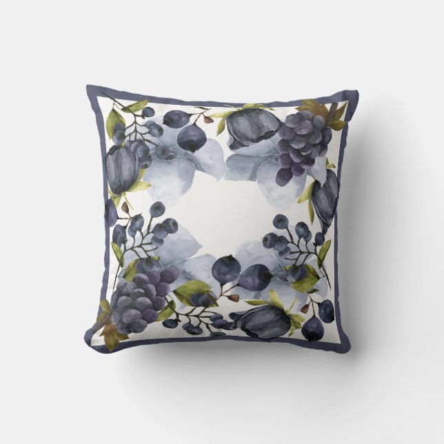 Blaue Früchte im Rahmen werfen Kissen (Vorderseite)