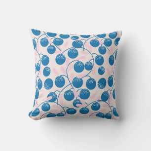 Blaue Früchte, rosa Blätter, nahtloses Design. Kissen