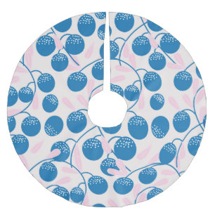 Blaue Früchte, rosa Blätter, nahtloses Design. Polyester Weihnachtsbaumdecke