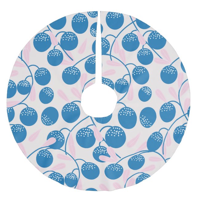 Blaue Früchte, rosa Blätter, nahtloses Design. Polyester Weihnachtsbaumdecke (Vorderseite)