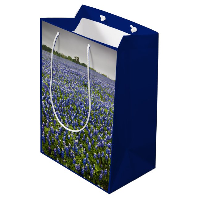 Blaue Frühlingbluebonnet-Feld-Texas-Staats-Blume Mittlere Geschenktüte (Rückseite Schrägansicht)