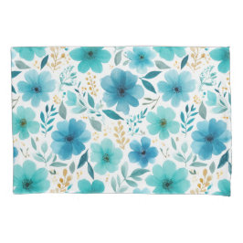 Blaue Frühlingsblumen Blühen Wasserfarbe Botanisch Kissenbezug