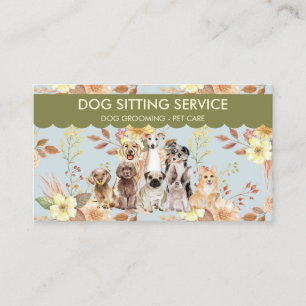 Blaue Frühlingsblumen Wasserfarben Hunde Visitenkarte