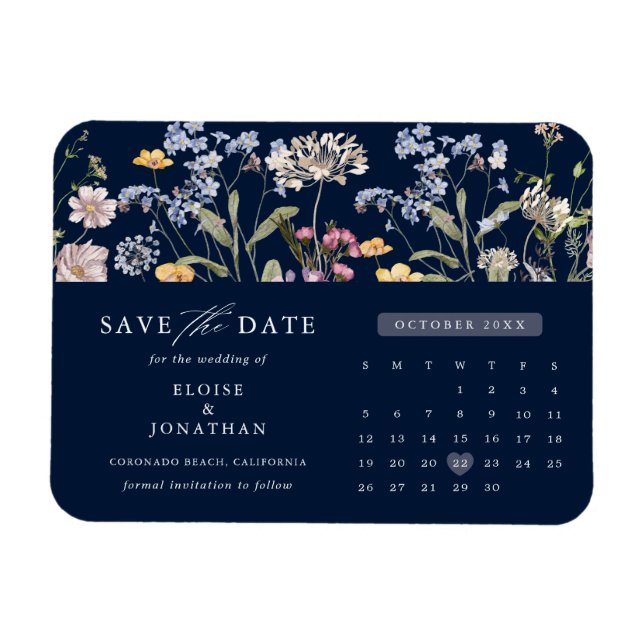 Blaue Frühlingssäule Wildblume Save the Date Magnet (Horizontal)