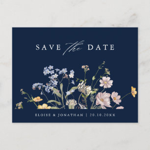 Blaue Frühlingswiesen mit Wildblumen Termin vorme Postkarte