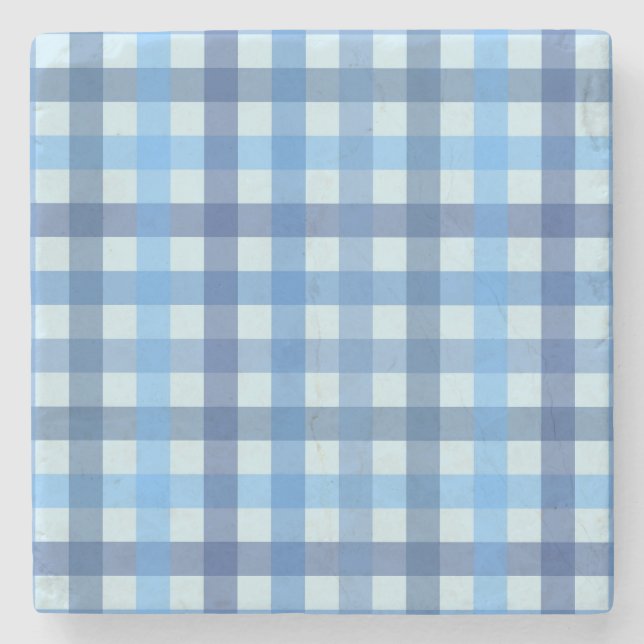 Blaue Fünf-Farben-Gingham-Muster-Steinuntersetzer  Steinuntersetzer (Vorderseite)