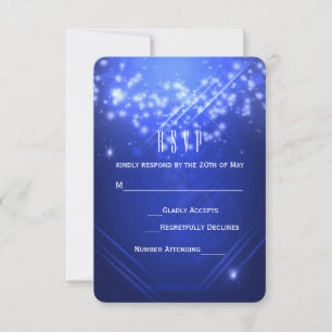 Blaue Funkel Glamour Club Vibe Party RSVP Karte
