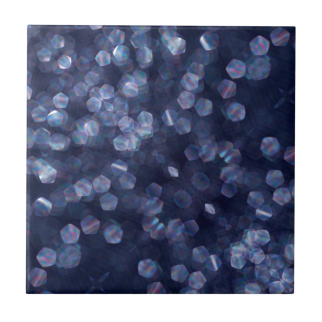 Blaue Funkelnde Bokeh-Lichter Fliese (Vorderseite)