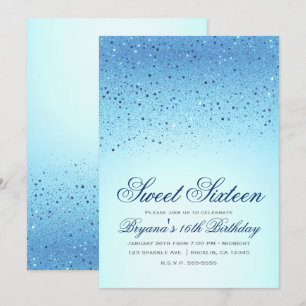 Blaue funkelnde Glitter Sweet 16 Geburtstagsfeier Einladung