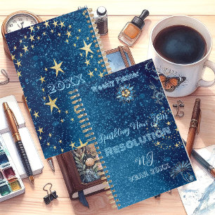 Blaue funkelnde Glitzersterne  Neujahrsvorsatz Planer