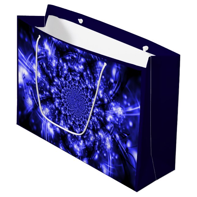 Blaue funkelnde Lichter Große Geschenktüte (Vorderseite Schrägansicht)
