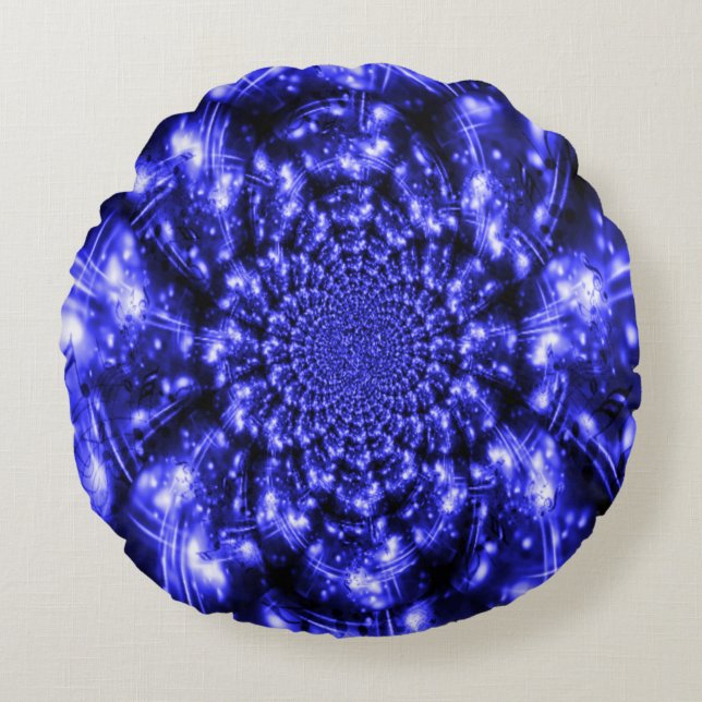 Blaue funkelnde Lichter Rundes Kissen (Vorderseite)